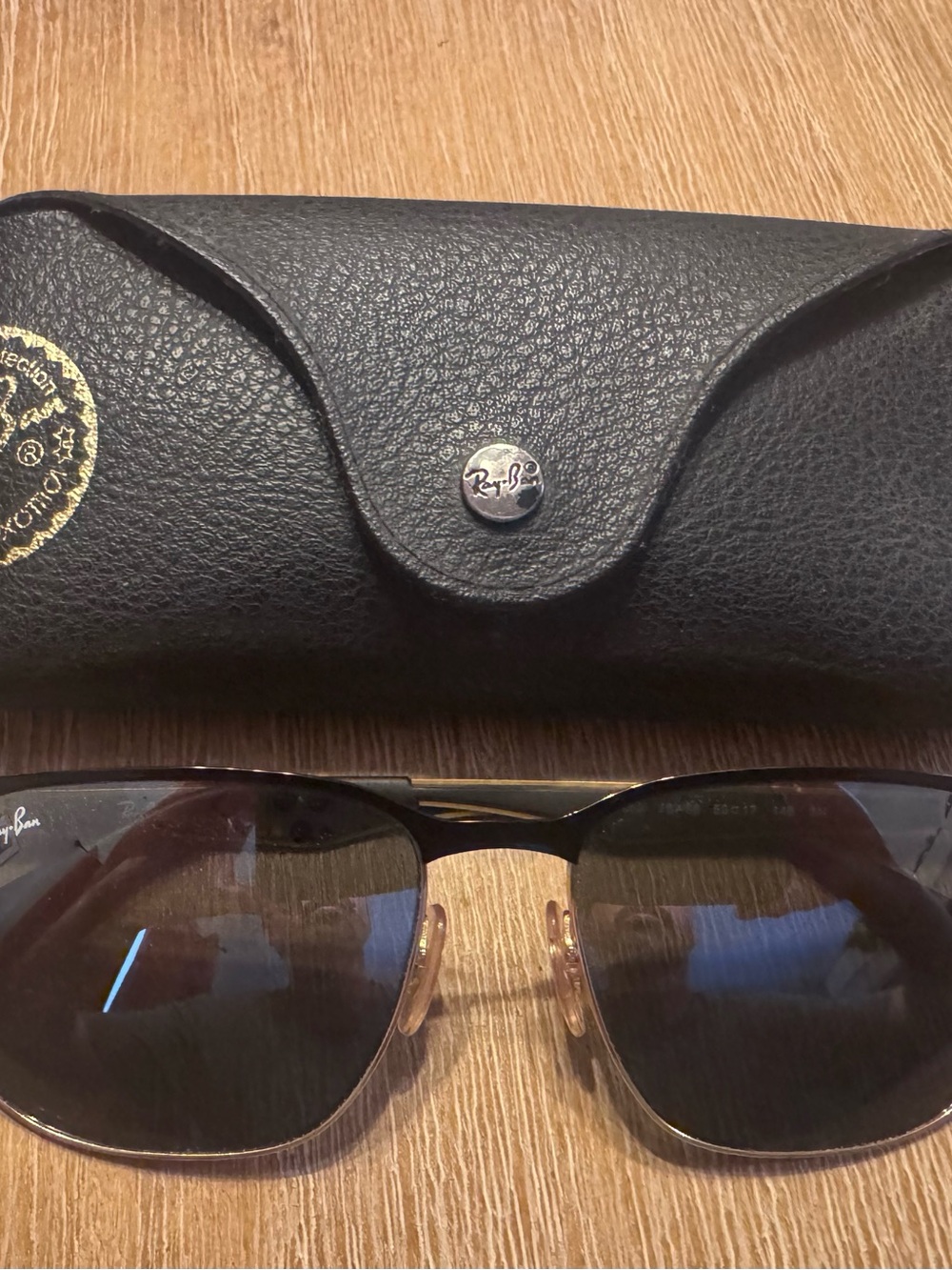 Ray-Ban RB3569 Rectangle Sunglasses Black on Gold 59-17 145mm w/ Case